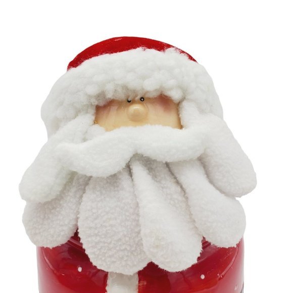 Santa Claus Ceramic Cookie Jar With Cloth Hat & Beard 11 inch  Christmas Vintage - Picture 2 of 9